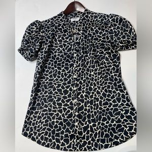 UNTUCKit FOR HER BLACK & WHITE V-NECK BUTTON FRONT CAP SLEEVES SHIRT BLOUSE